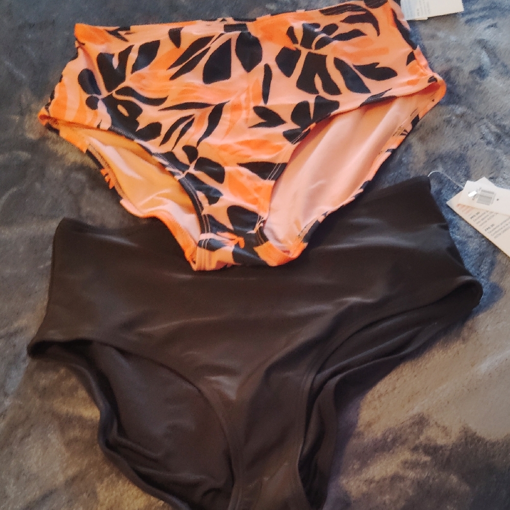 Orange and Black Leaf Print Bikini Bottoms